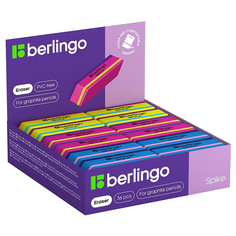 Ластик Berlingo "Spike", скошенный, термопластичная резина, 50*18*9мм 