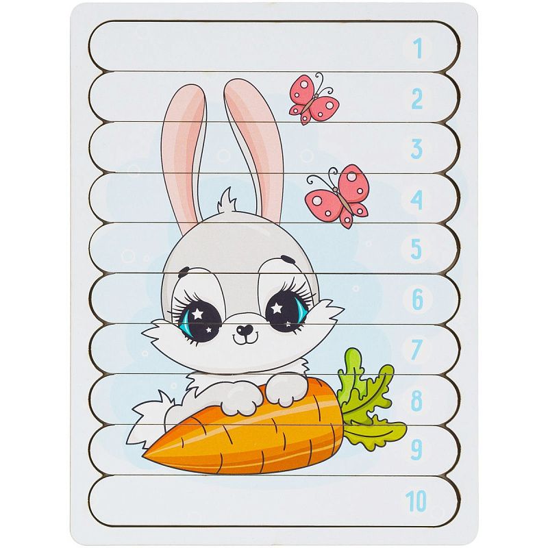 Деревянный пазл - палочки ТРИ СОВЫ "Зайка", 10 деталей на подложке, фанера 