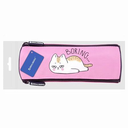 Пенал BRAUBERG, 3 отделения, нейлон, 21х7х7см, Lazy cat, 272306 