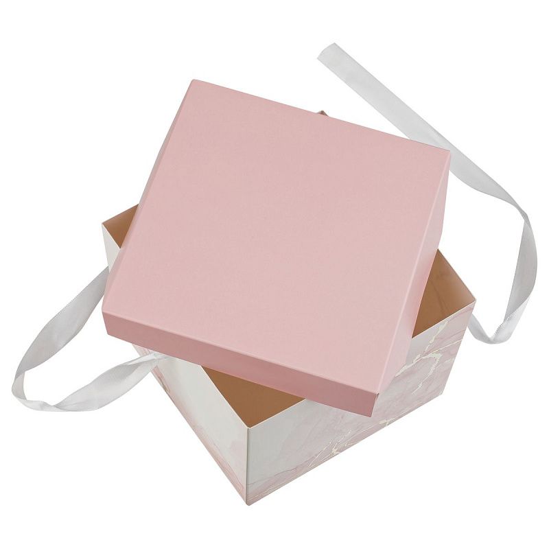 Коробка складная подарочная MESHU "Pink marble", (15*15*15см), с лентой, отд фольгой
