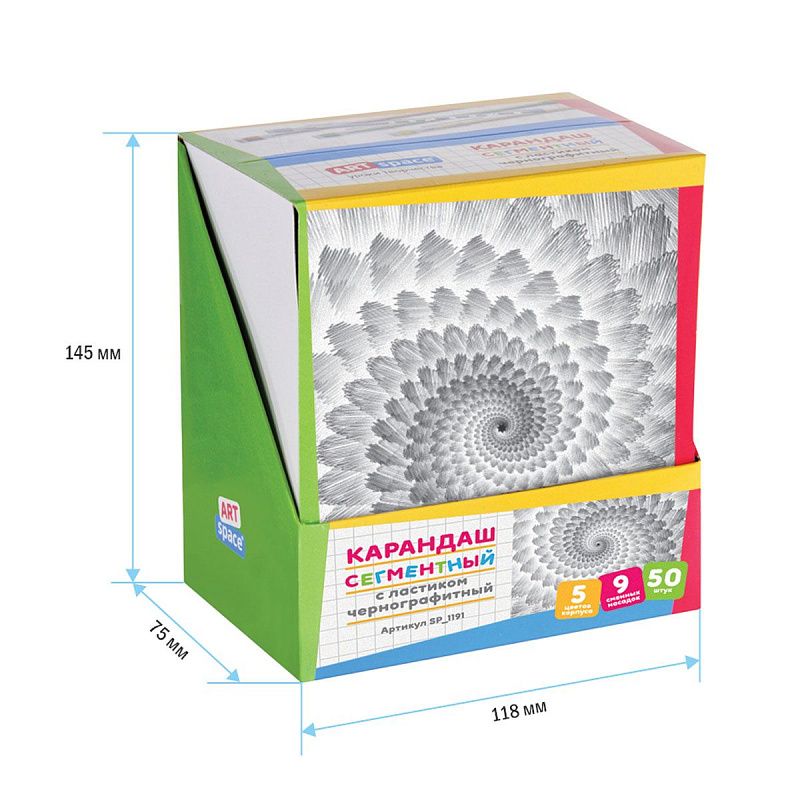Карандаш сегментный ArtSpace, с ластиком, ассорти 