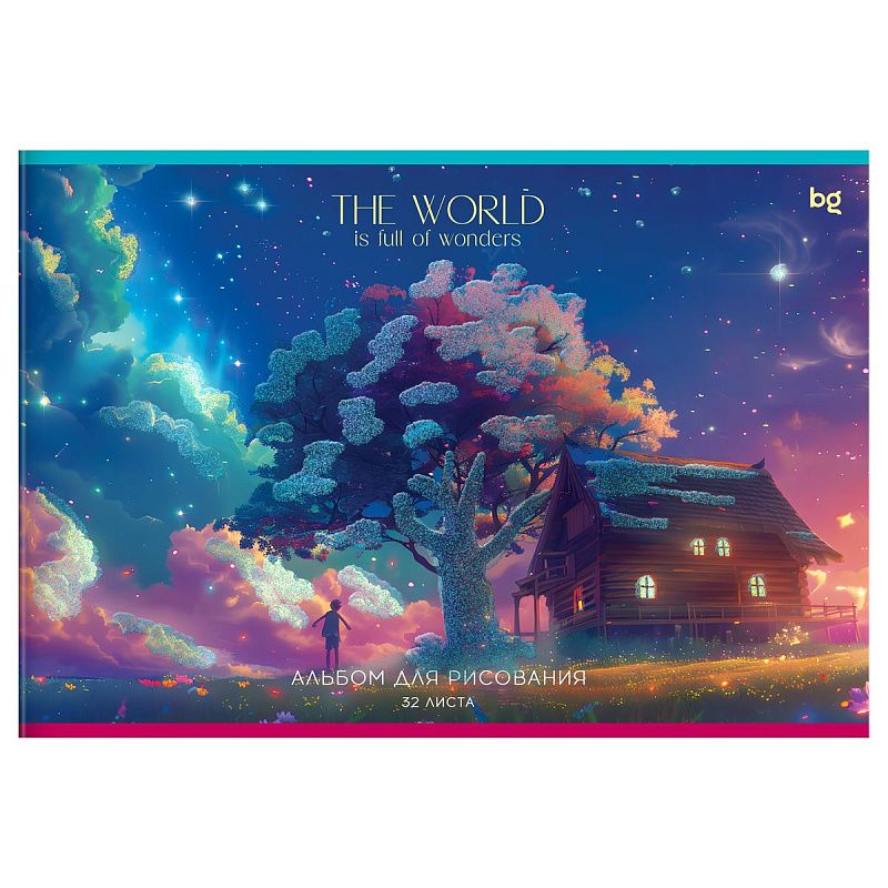 Альбом для рисования 32л., А4, на скрепке BG "Чудесный мир", блестки