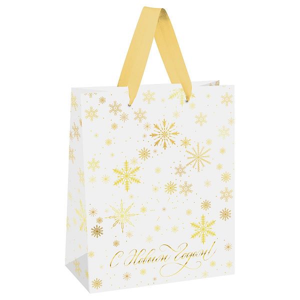 Пакет подарочный 18*23*10см MESHU "Gold snowflake", фольга, матовая ламинация
