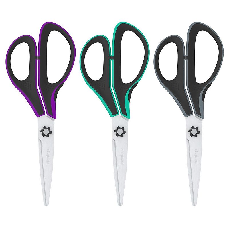 Ножницы Berlingo "Easycut 350", 18см, ассорти, эргономичные ручки, мягкие вставки, европодвес