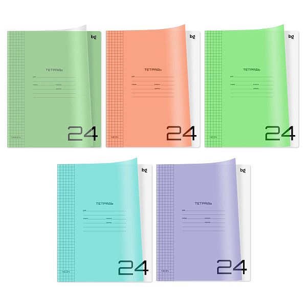 Набор тетрадей 24л., клетка BG "UniTone. MIX", пластиковая обложка, 10шт.