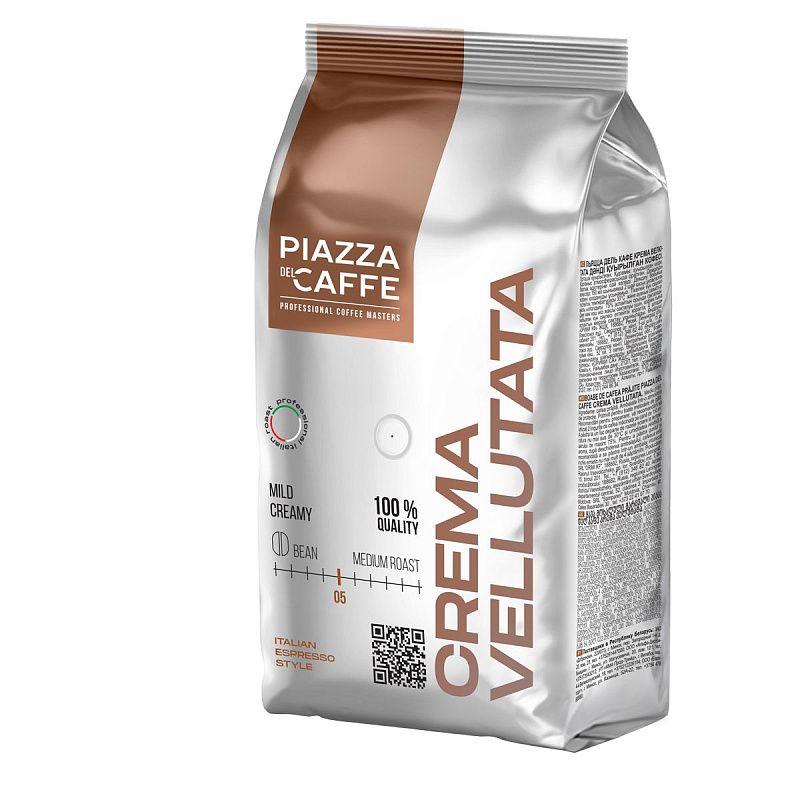 Кофе в зернах Piazza del caffe "Crema Vellutata", вакуумный пакет, 900г.