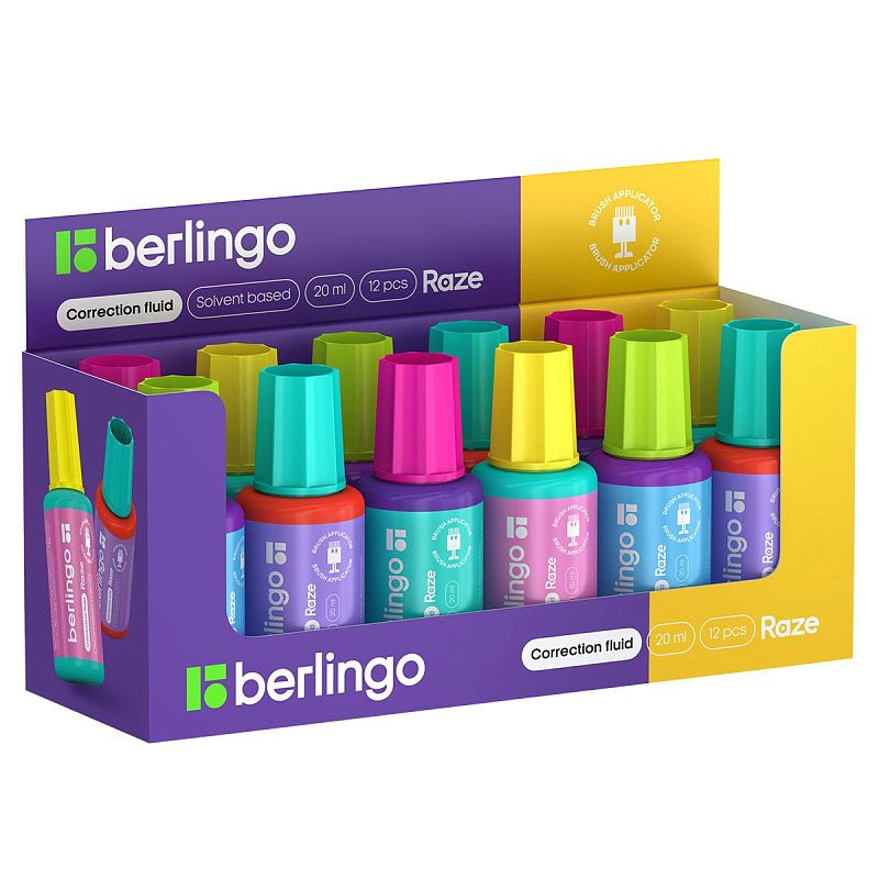 Корректирующая жидкость Berlingo "Raze", 20мл, на химической основе с кистью