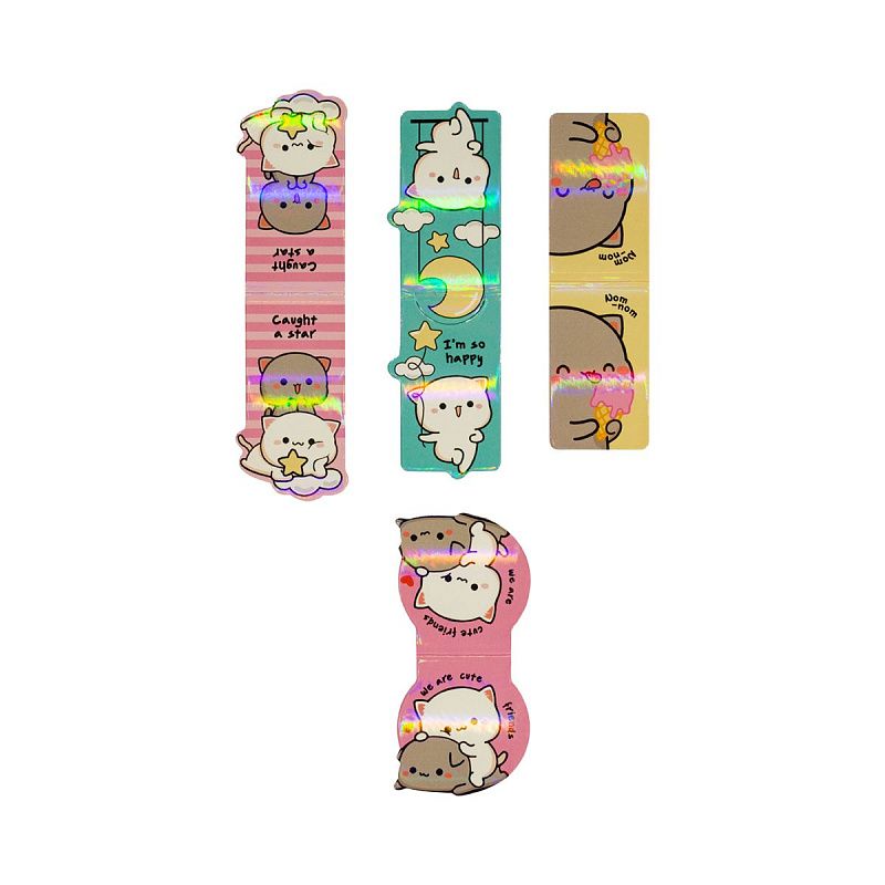 Закладки магнитные для книг, 4шт., MESHU "Cute kittens", ламинация с блестками 
