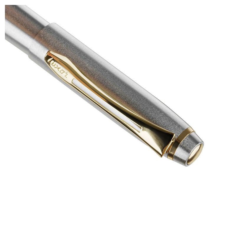 Ручка перьевая Luxor "Trident" синяя, 0,8мм, корпус серебро/золото, футляр 