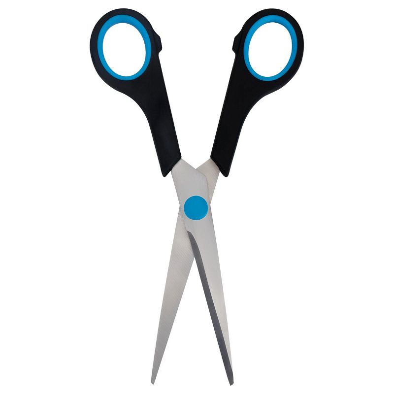 Ножницы OfficeSpace 17,1см, черные с синими вставками, ПВХ чехол с европодвесом