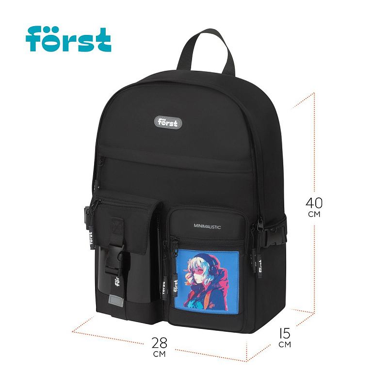 Рюкзак Först F-Teens "Anime girl" 40*28*15см, 1 отделение, 7 карманов, уплотненная спинка 