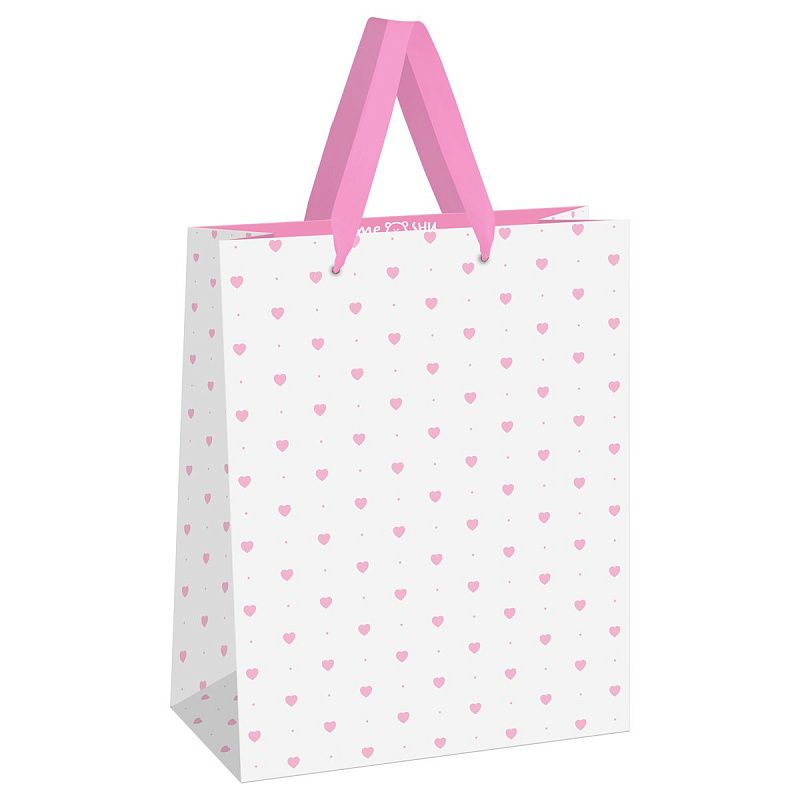 Пакет подарочный 26*32*12см MESHU "Hearts pattern", фольга, матовая ламинация