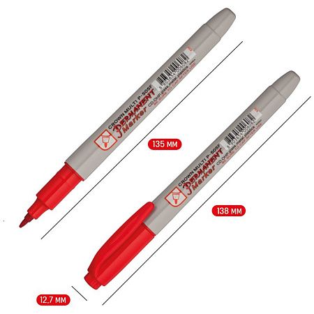 Маркер перманентный Crown "Multi Marker Super Slim" красный, пулевидный, 1мм 
