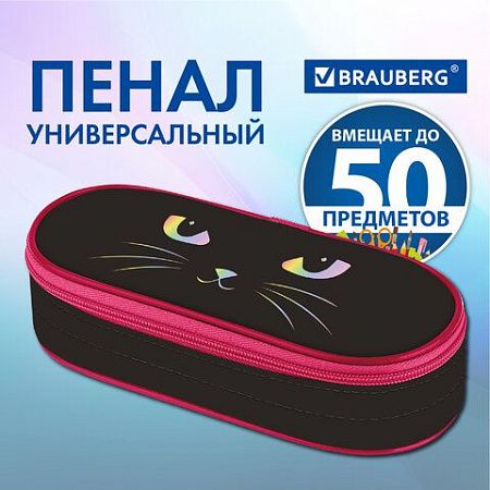 Пенал-футляр BRAUBERG, 1 отделение, органайзер, полиэстер, 22x9x5 см, "Cat eye", 271585 