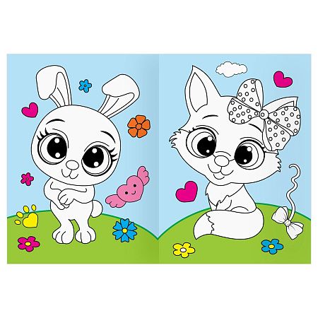 Раскраска А4 ТРИ СОВЫ "Животные в стиле kawaii", 16стр., цветной фон