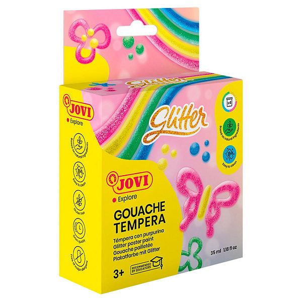 Гуашь JOVI, 06 цветов, с кистью, с блестками, картонная коробка