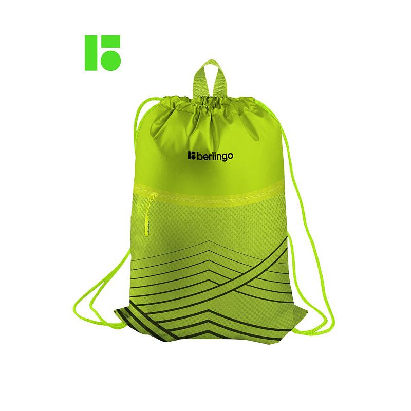 Мешок для обуви 1 отделение Berlingo "Green geometry", 360*470мм, карман на молнии 