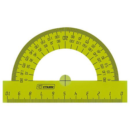Транспортир 10см, 180° СТАММ, пластиковый, прозрачный, неоновые цвета, ассорти 