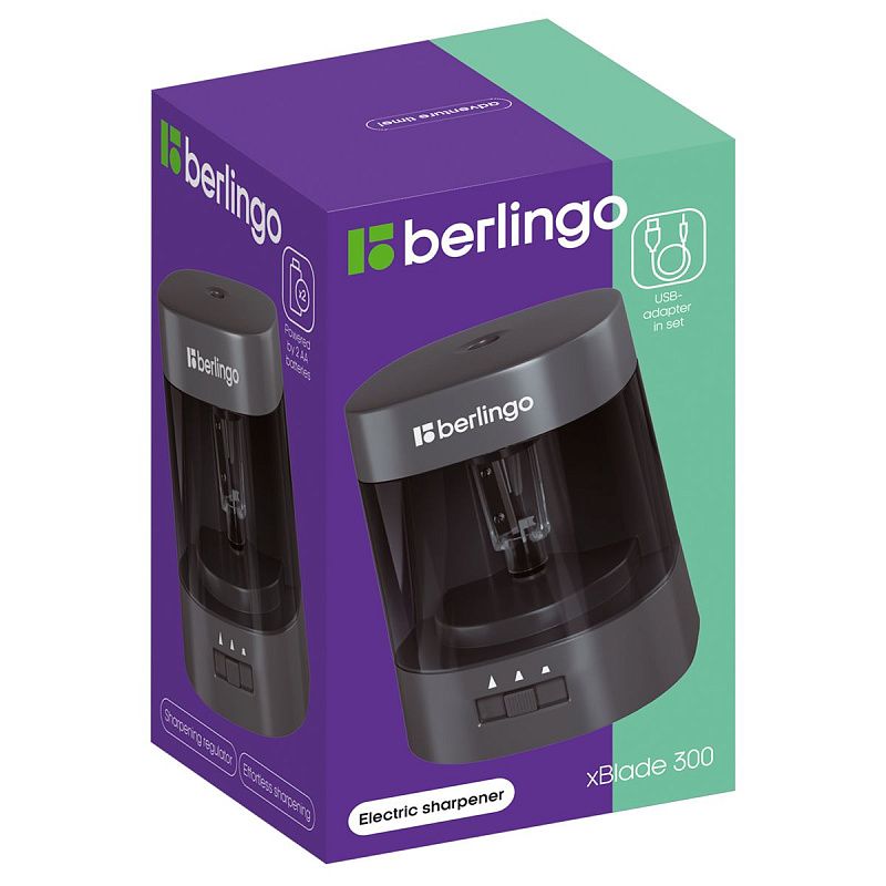 Точилка электрическая Berlingo "xBlade 300" 1 отверстие, с регулятором заточки, с контейнером, картон. упаковка 