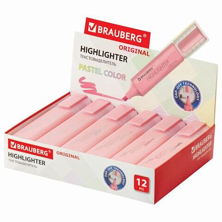 Текстовыделитель BRAUBERG "ORIGINAL PASTEL", ПАСТЕЛЬНЫЙ РОЗОВЫЙ, линия 1-5 мм, 151693 