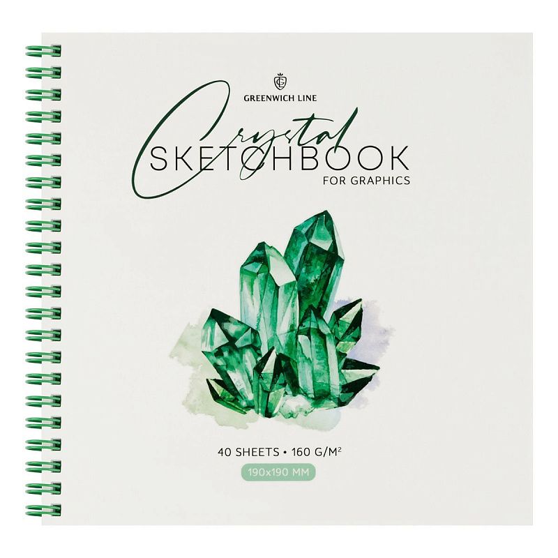 Скетчбук для графики и эскизов 40л., 190*190 Greenwich Line "Crystal. Emerald Stone", на гребне, 160г/м2