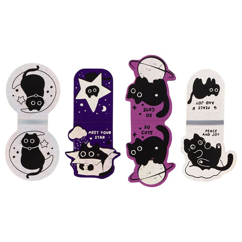 Закладки магнитные для книг, 4шт., MESHU "Meow Space", голографическая фольга 