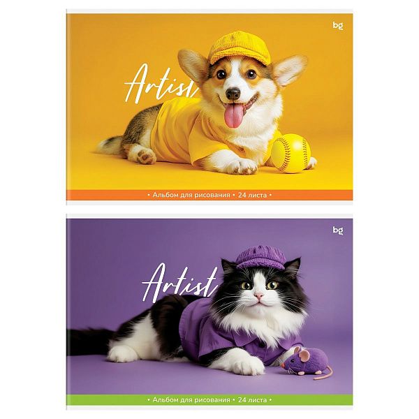 Альбом для рисования 24л., А4, на скрепке BG "Домашние питомцы", эконом