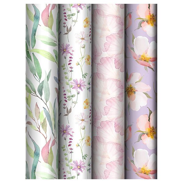 Набор упаковочной бумаги глянц. 70*100см, MESHU "Bouquet", 80 г/м2, ассорти, 4 дизайна