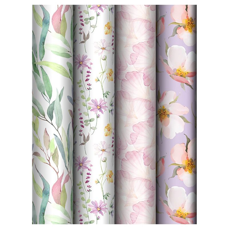 Набор упаковочной бумаги глянц. 70*100см, MESHU "Bouquet", 80 г/м2, ассорти, 4 дизайна