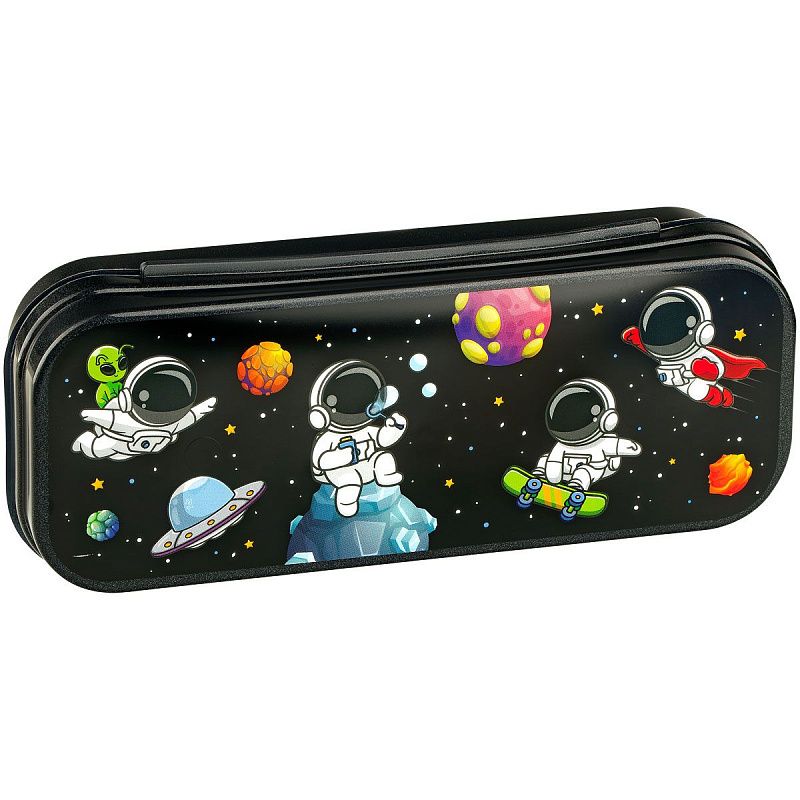 Пенал-футляр, 215*90*43 СТАММ "Космонавты", черный металлик 