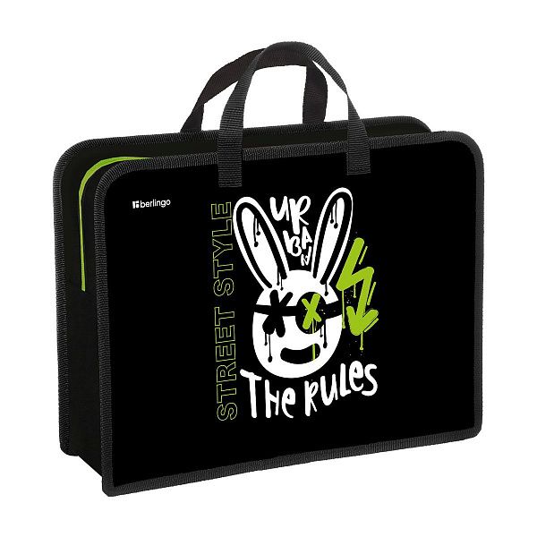 Папка с ручками 1 отделение, А4 Berlingo "Street Style", 340*245*100мм, пластик, на молнии