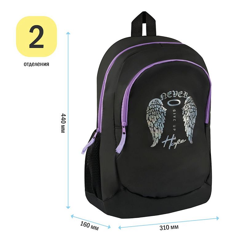 Рюкзак ArtSpace Classic "Wings", 45*30*16см, 2 отделения, 2 кармана, уплотн. спинка 