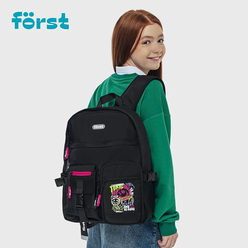 Рюкзак Först F-Teens "Crazy Emoji" 40*28*15см, 1 отделение, 7 карманов, уплотненная спинка 