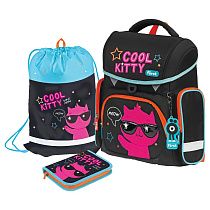Ранец Först F-Set "Cool kitty" 35*29*16 см, 1 отделение, 3 кармана, анатомическая спинка, пенал, мешок для обуви Ранец Först F-Set "Cool kitty" 35*29*16 см, 1 отделение, 3 кармана, анатомическая спинка, пенал, мешок для обуви