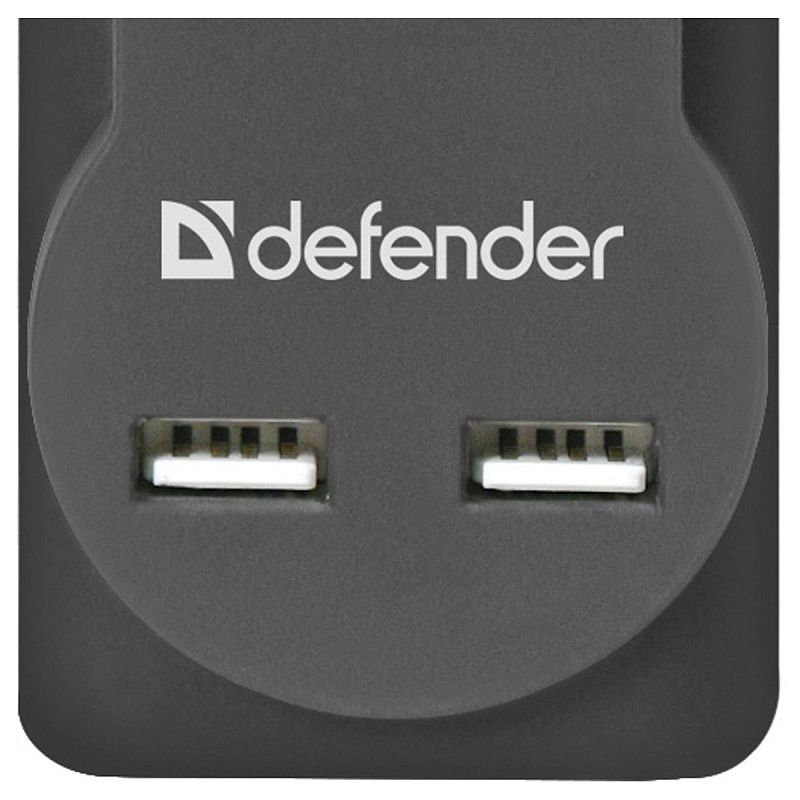 Сетевой фильтр Defender DFS 755 5 розеток 5,0м, 2xUSB, 2.1A, черный