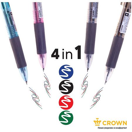 Ручка шариковая автоматическая Crown "Kinex Sl" 04цв., 0,7мм, грип 