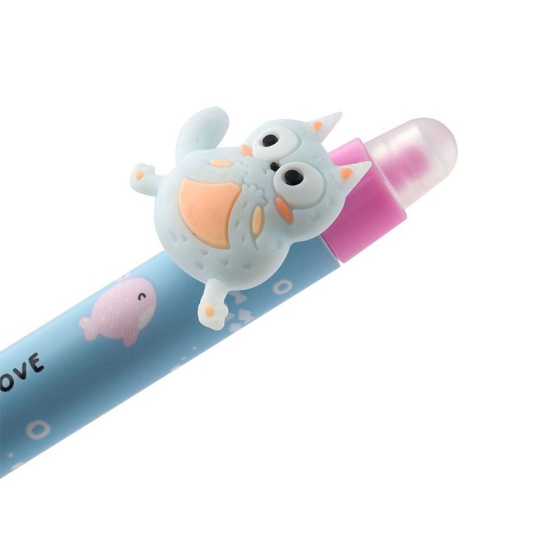 Ручка гелевая стираемая автоматическая MESHU "Cool cats" синяя, 0,5мм, корпус ассорти, с топпером 