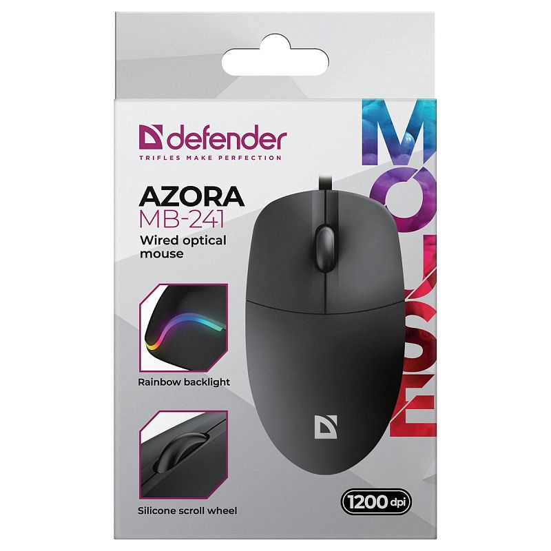 Мышь Defender Azora MB-241, USB, черный, 2btn+Roll