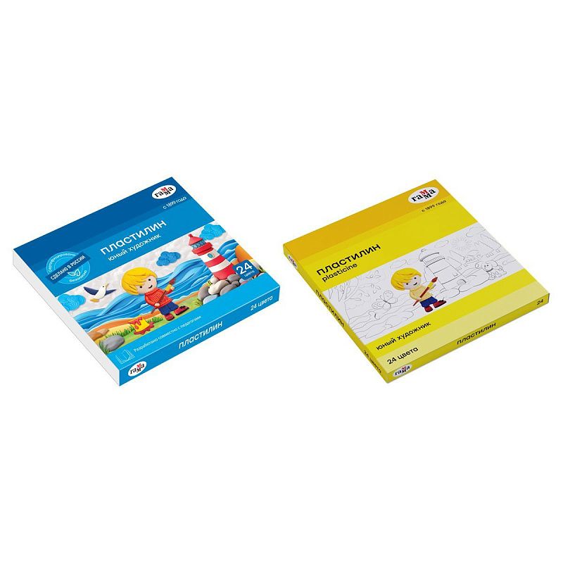 Пластилин Гамма "Юный художник" NEW, 24 цвета, 336г, со стеком. картон. упаковка