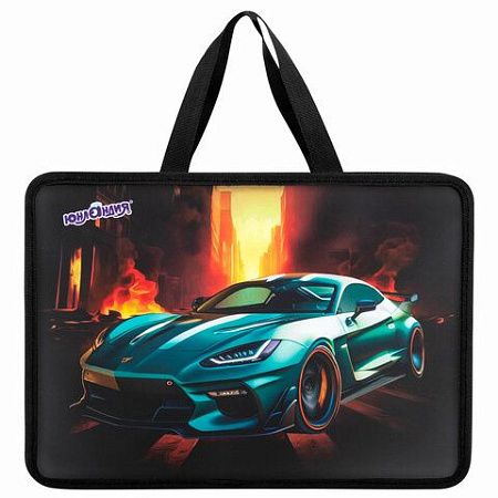 Папка на молнии с ручками ЮНЛАНДИЯ А4, 1 отделение, пластик, 80 мм, Fire car, 272155 