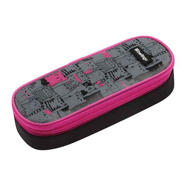 Пенал корпусный 1 отделение, 220*90*45 мм, Berlingo "Happy Cats", полиэстер