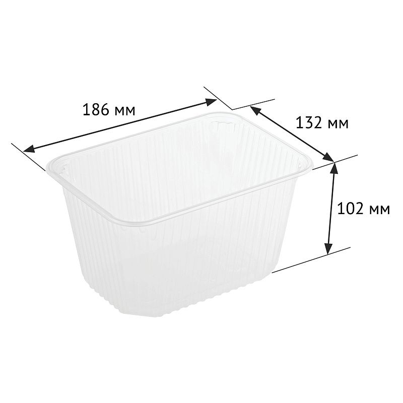 Контейнеры одноразовые OfficeClean 1500мл, набор 100шт., без крышек, 186*132*102мм, ПП, прозрачные