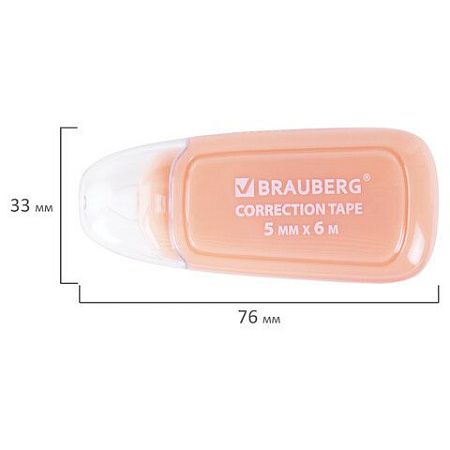Корректирующая лента BRAUBERG COMPACT PLUS PASTEL, 5 мм х 6 м, корпус ассорти, блистер, 270551