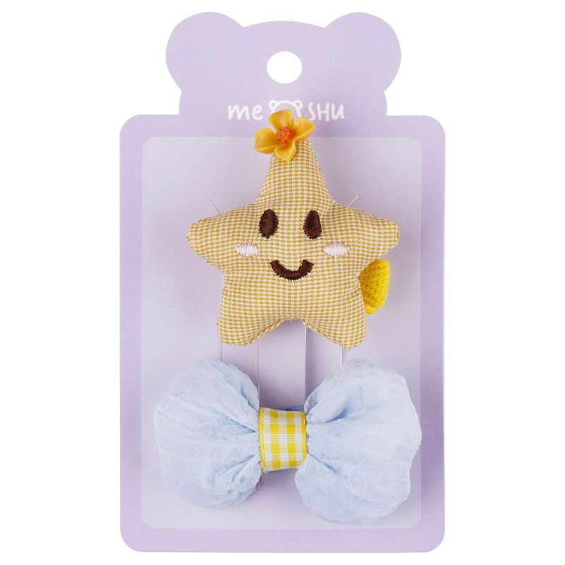 Заколки для волос MESHU, прищепки текстильные, ассорти, 2шт., 3/4/6см, европодвес