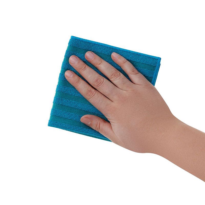 Салфетка для уборки OfficeClean, для сильных загрязнений, двусторонняя, с абразивом, 30*30см, европодвес, синяя