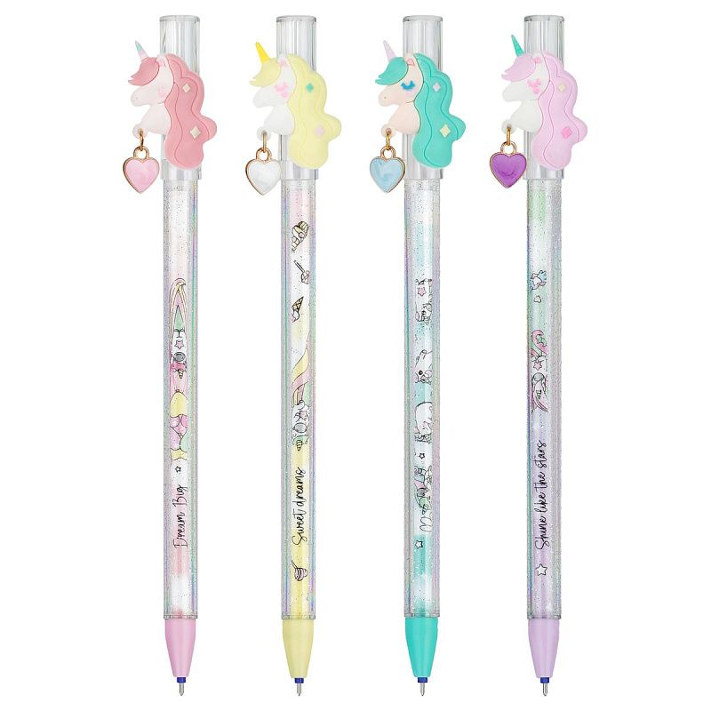 Ручка гелевая стираемая MESHU "Lovely unicorn" синяя, 0,5мм, корпус ассорти, с топпером 