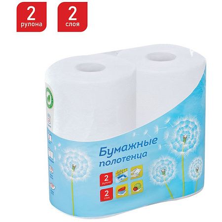 Полотенца бумажные в рулонах OfficeClean, 2-слойные, 2шт., 37,5м/рул., тиснение, белые 