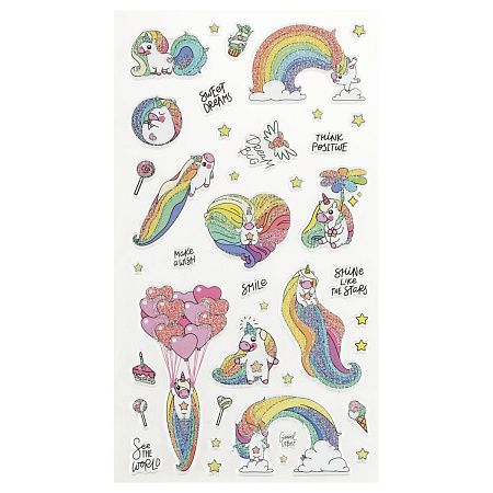 Наклейки объемные MESHU "Rainbow unicorn", 10*23см, пакет европодвес