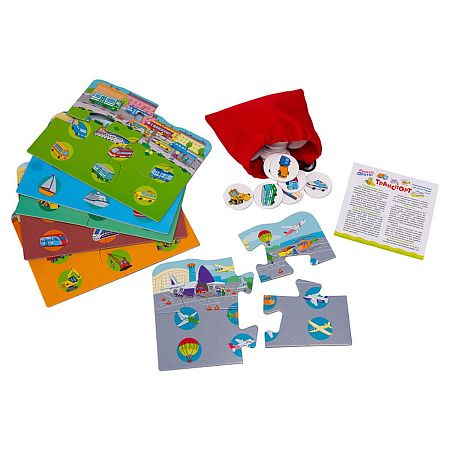 Игра настольная Лото + Пазл "Транспорт", картонная коробка
