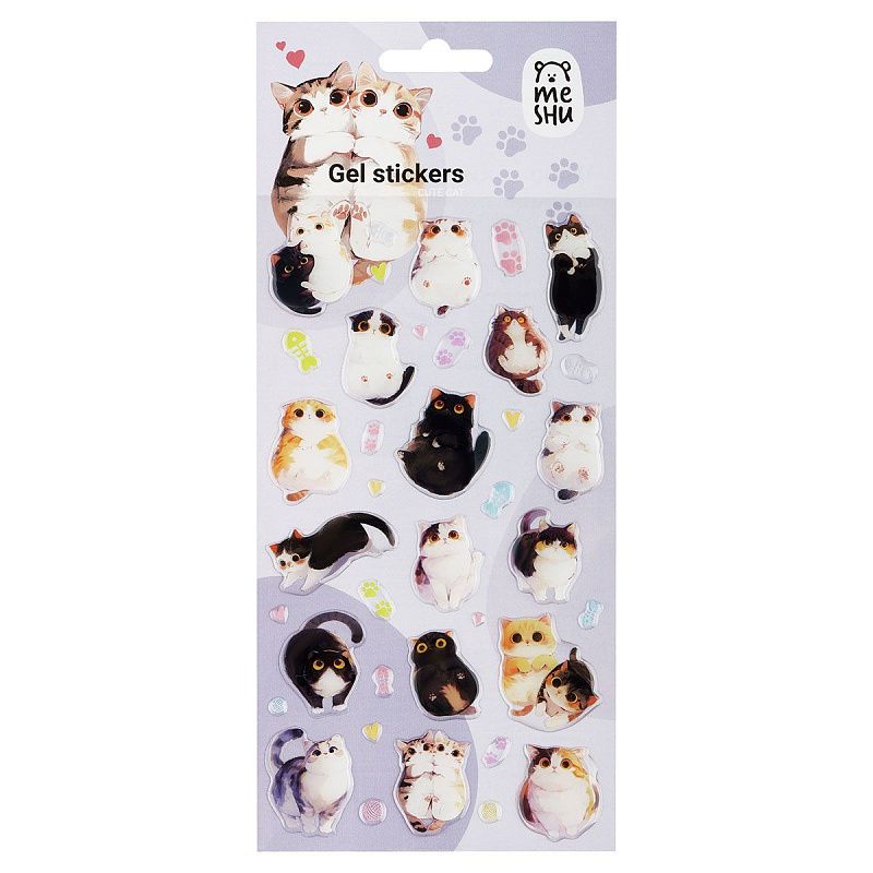 Наклейки гелевые MESHU  "Cute Cat" , 10*23см, инд. уп., европодвес